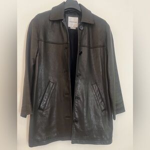 Marc New York Marc Andrews Black Leather Button Front Coat Jacket sz XS/TP